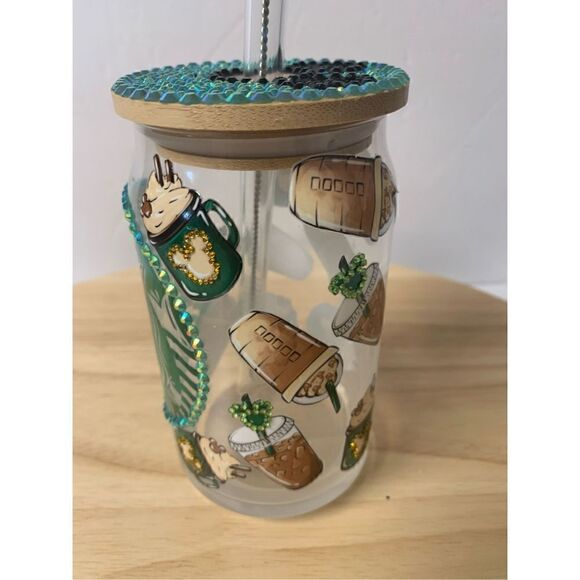Starbucks Disney coffee handmade glass cup with straw topper - Picture 3 of 6